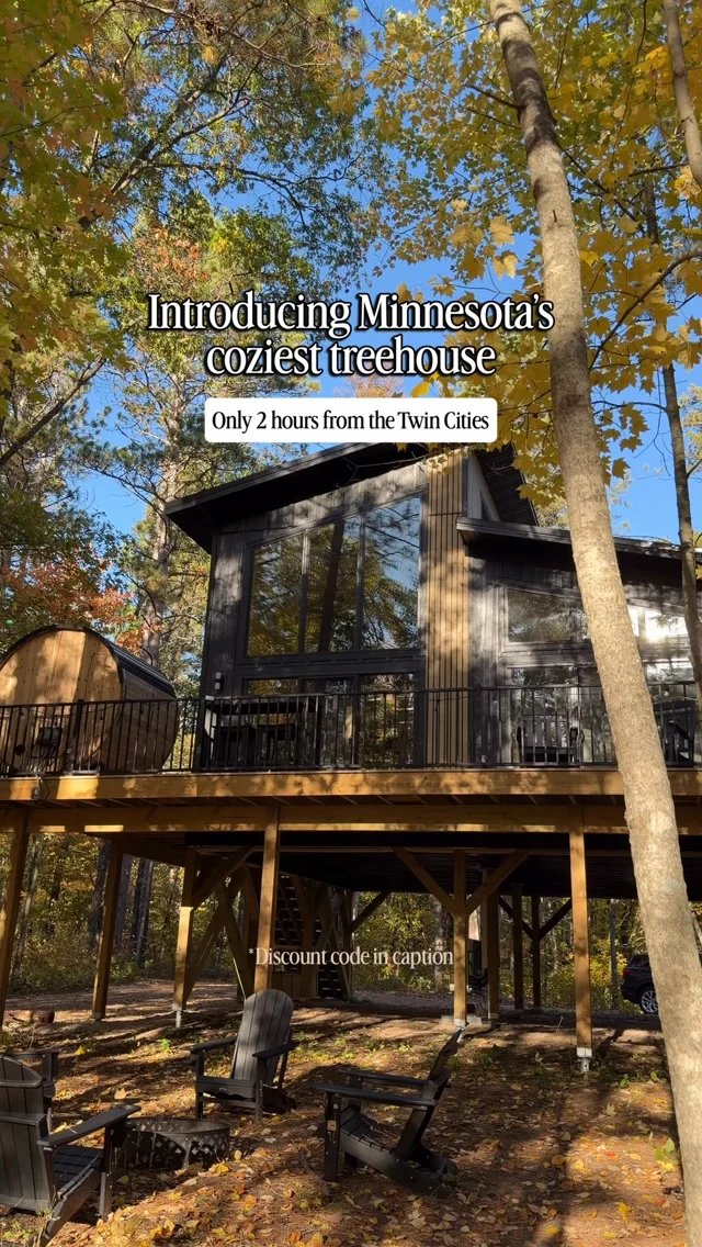 Get a 10% off booking code by commenting TREEHOUSE on this post. Keep reading to see details! 

Skyward Treehouse is part of @cuyunamatata properties and is now open to book! 

📍Crosby, Minnesota

Sleeps 6 
3 beds (including a pull out couch)
2 bedrooms 
1 bathroom

We love the hot tub and sauna on the deck and the fire pit in the forest. Everything is so well done and luxurious, I couldn’t recommend more!!

*Discount code applies to all reservations made before October 30, 2026 (actual stay can take place after this date, just must be booked before this date).